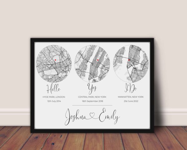 Marriage Wedding Anniversary Gift - Multi Event Location Circles 1 [Framed]