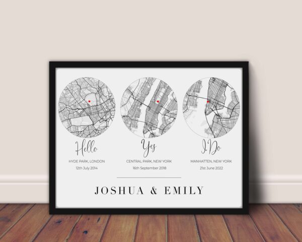 Marriage Wedding Anniversary Gift - Multi Event Location Circles 2 [Framed]