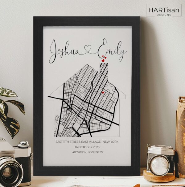 Personalised Names Home Map - Housewarming Gift, First Home Gift, New Home [Framed]