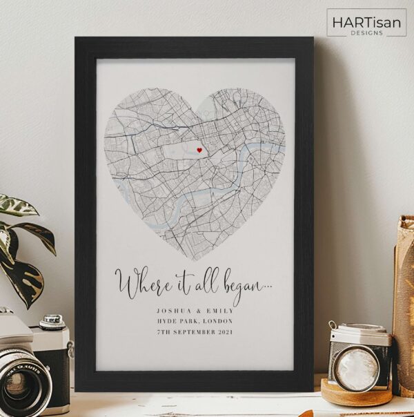 Where It All Began - Personalised Wedding Gift - Anniversary Gift - Day We Met Gift - Heart 2 [Framed]