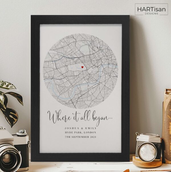 Where It All Began - Personalised Wedding Gift - Anniversary Gift - Day We Met Gift - Circle [Framed]