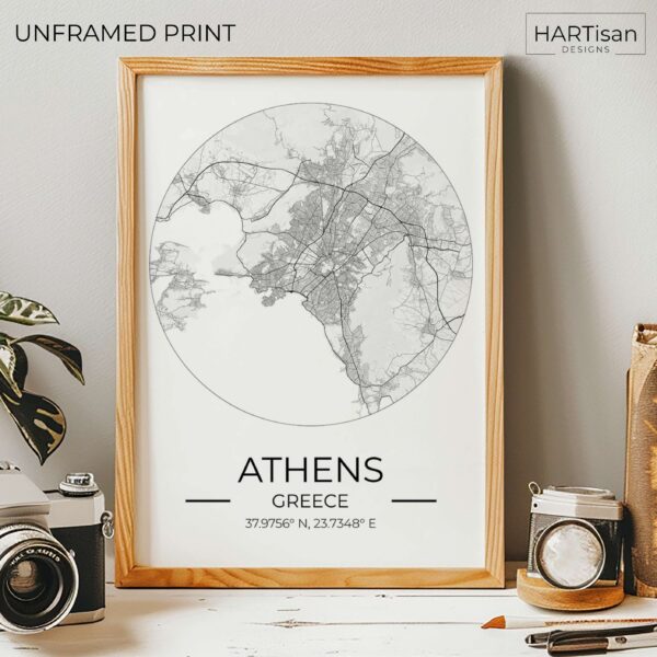 Athens Map Round [Unframed]