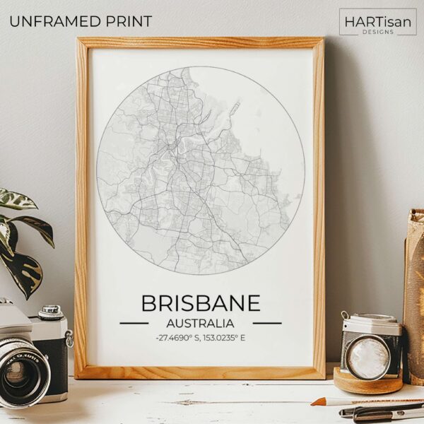 Brisbane Map Round [Unframed]