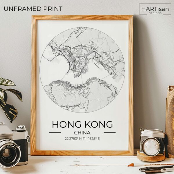 Hong Kong Map Round [Unframed]