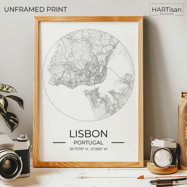 Lisbon Map Round [Unframed]